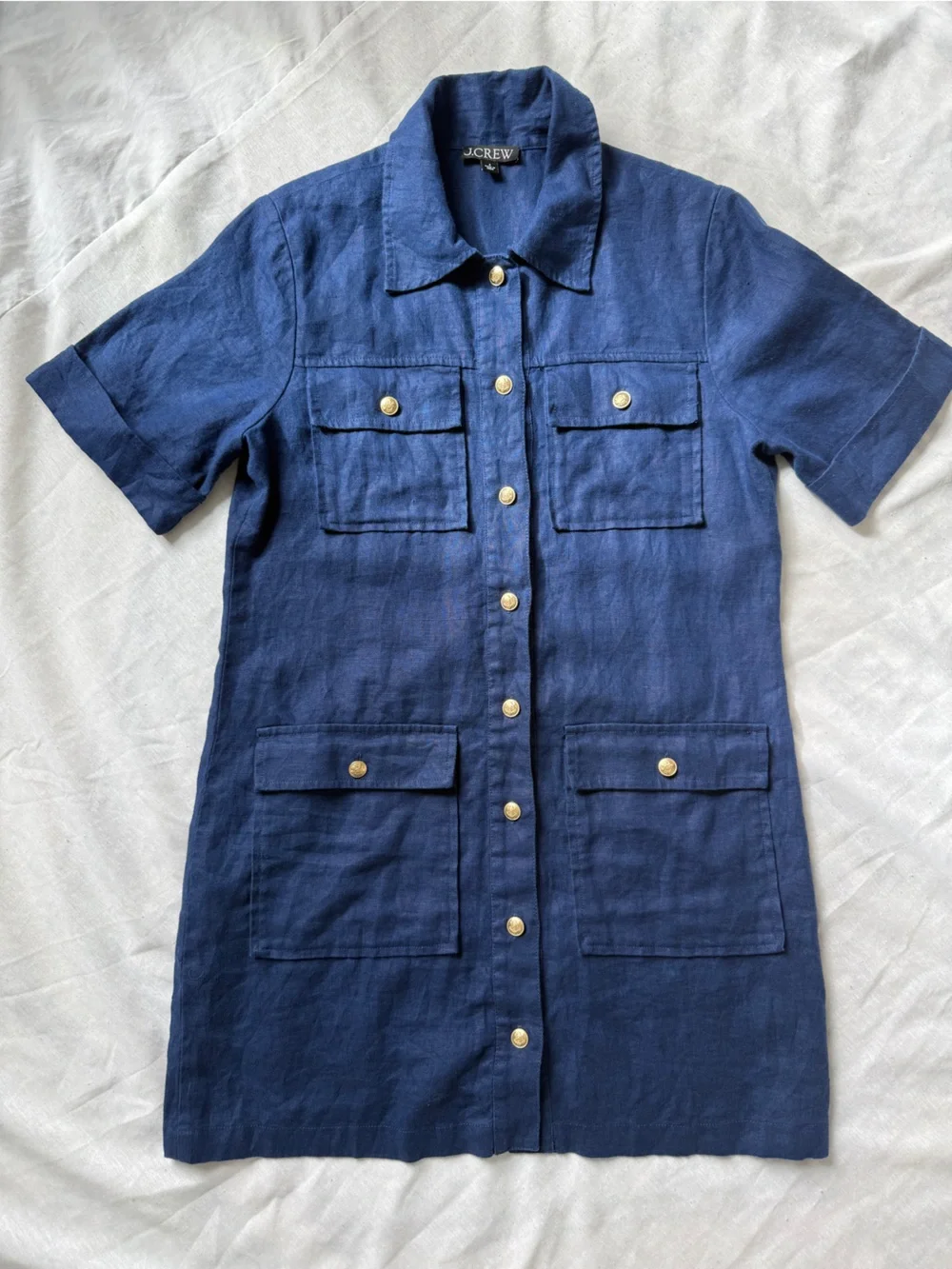 J. Crew famine Navy Short-Sleeve Button-Front shirt Dress 6